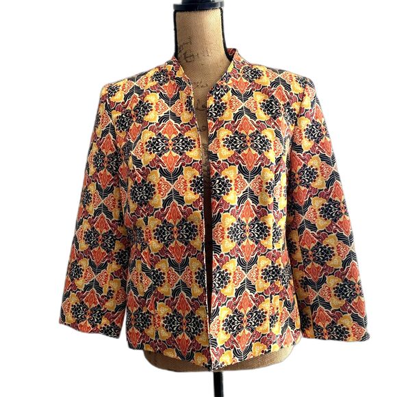 Lavender & Honey Open Front Blazer Fall Orange Yellow Damask Size Medium - Picture 1 of 5